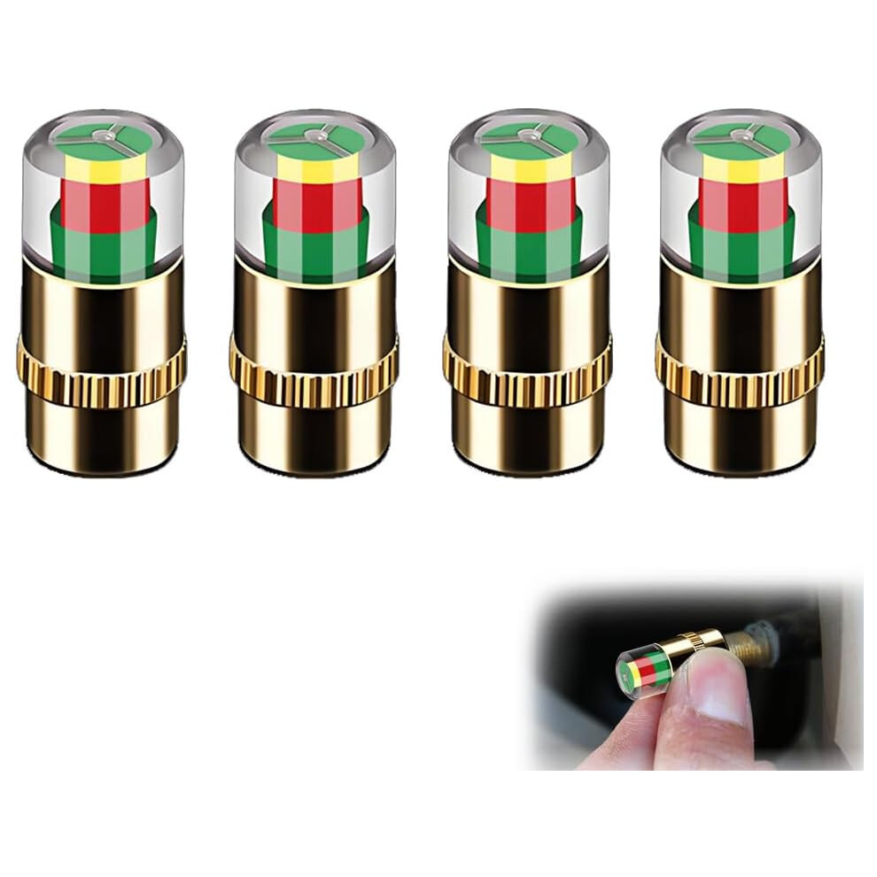 Tire Pressure Monitoring Valve Caps - 2.4Bar 36 Psi 3 Colour Eye Alert Indicator 4 Pcs Green 3233222780444
