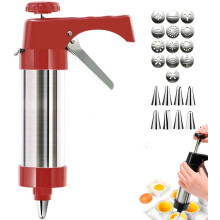 Koekjesperspistool met 13 roestvrijstalen schijven, spuitzak voor het decoreren van koekjes met slagroom en andere bakbenodigdheden.