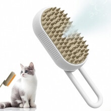 Escova a vapor 3 em 1 para gatos e cães - Remove pelos soltos, branca.