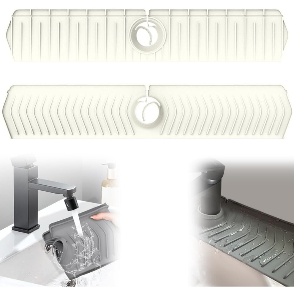 Kitchen Sink Faucet Mat 30In Extra Long - Silicone Splash Guard Draining Mat Beige 3233222781625