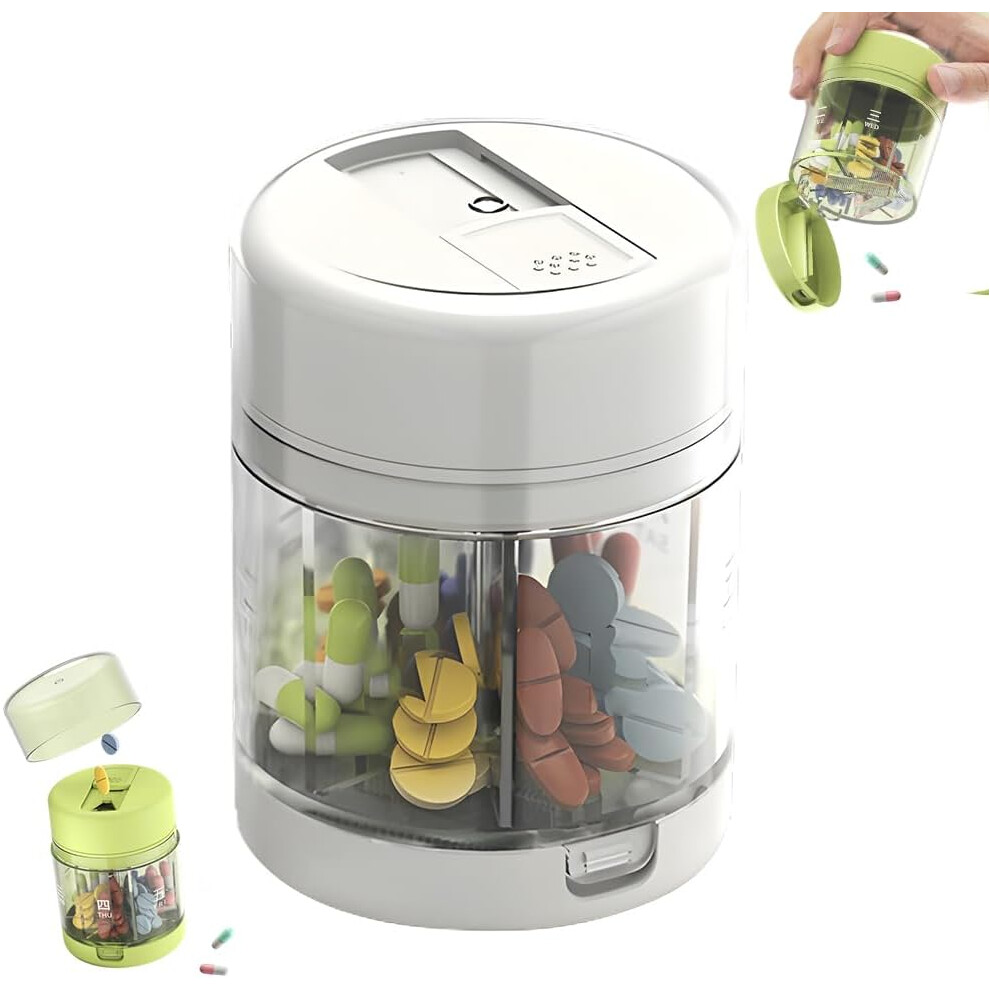 Oimg Weekly Pill Organiser 7 Compartments - Built-In Pill Cutter Portable Medication Dispenser