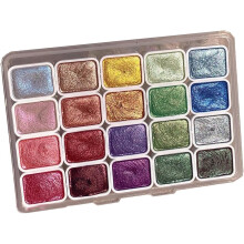 Akvarellmålningsset med 20 färger Metallic - Glitter Pärlemorfärg i enfärgad ask 1ml-A