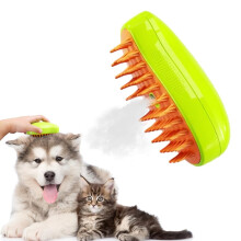 Escova para Gatos 3 em 1 com Vapor e Autolimpeza - Ideal para Higiene e Remoção de Pelos Emaranhados (Verde)