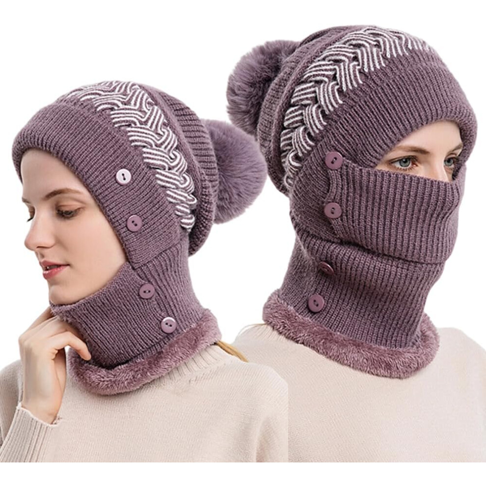 Berretto 3 In 1 Con Sciarpa E Mascherina 2026 - Set Sciarpa E Mascherina Da Sci In Maglia Per Donna