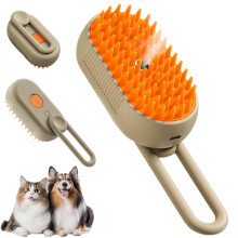 Escova de higiene a vapor 3 em 1 para animais de estimação - Pente removedor de pelos recarregável via USB para cães e gatos, cor cáqui.