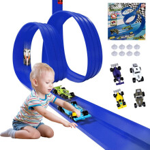Pista de carreras flexible DIY (Novedad 2026) - Enrollable portátil con ventosas para coches 1/64, color azul