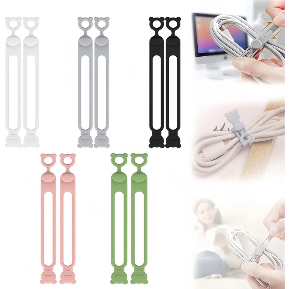 Data Cable Organizer New Silicone - Reusable Cable Management Elastic Cord Organizer 10Pcs 3233222786415