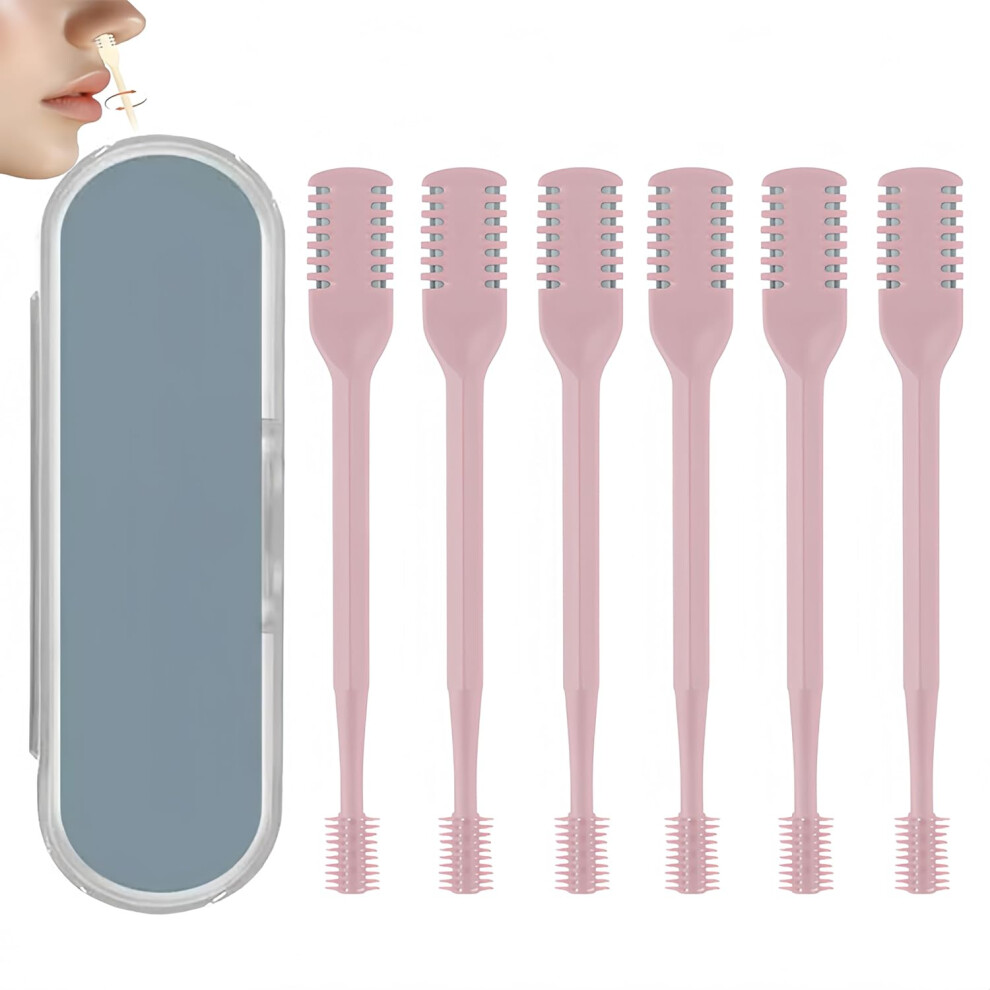 Oimg Pink Nasal Hair Cutter New 360 Rotating - Double Sided Nose Hair Knife Manual Trimmer 6Pcs