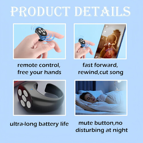Telecomandă wireless Bluetooth cu vârful degetului - Inel de derulare, cameră video, alb 2
