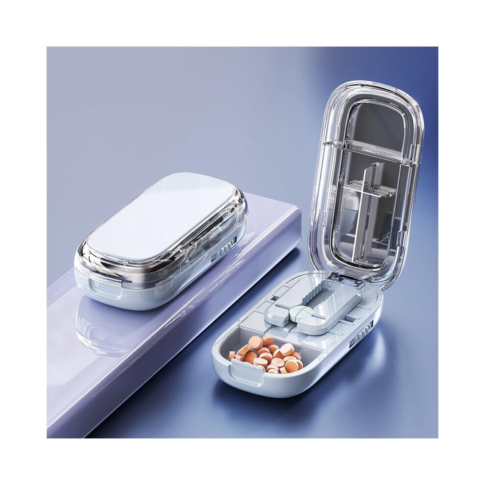 Oimg Blue Pill Cutter Splitter For Small Pills - Accurate Multi-Pill Splitter With Centering Guide