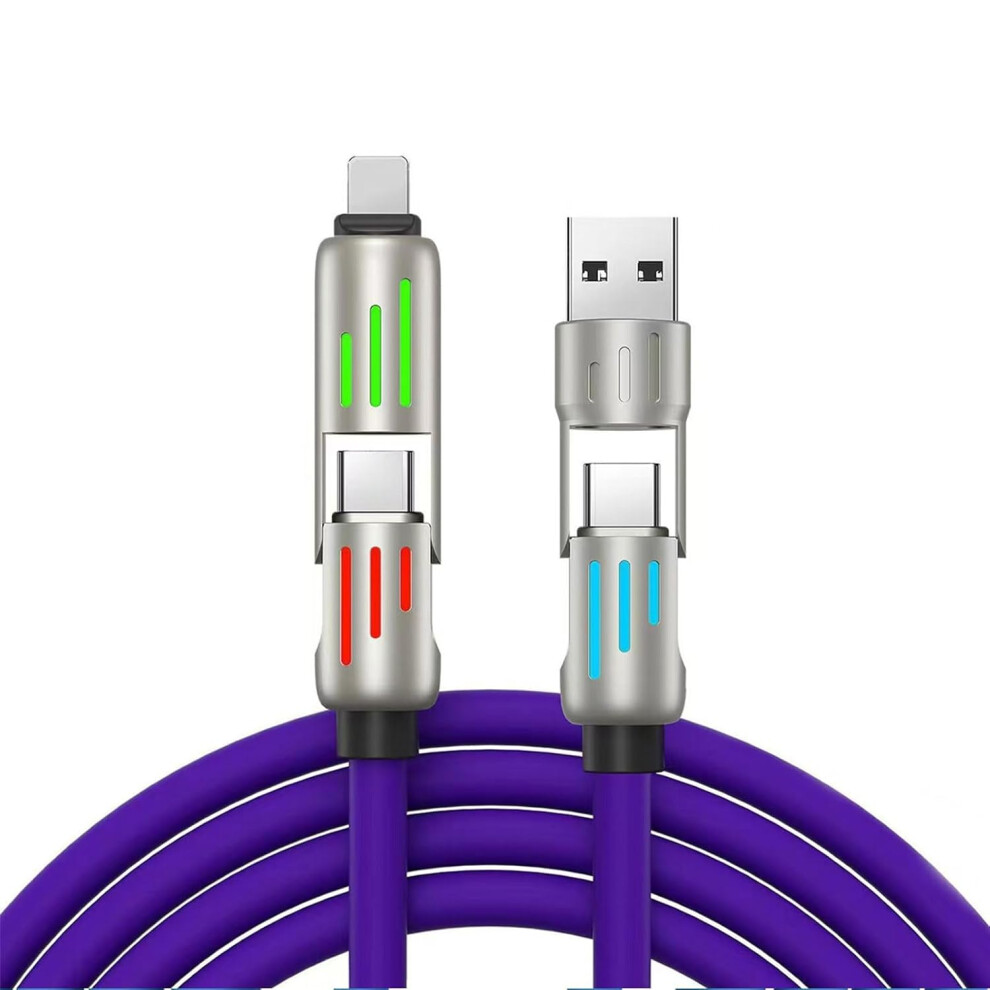 4-In-1 Fast Charging Cable Dual Charger 5Ft - 240W Usb C With Lightning Micro-Usb Type-C Purple 3233222788020