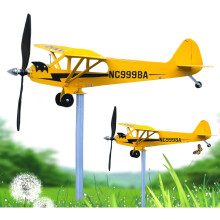 Piper J3 Cub Flygplan Väderflöjel - Metall Vindspinner Utomhus Trädgård Terrass Gräsmatta Dekoration