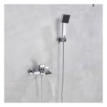 Bathtub Faucet, Waterfall Tub Filler With Hand Shower, Brass, Single Handle, Smooth Fill, Chrome Finish