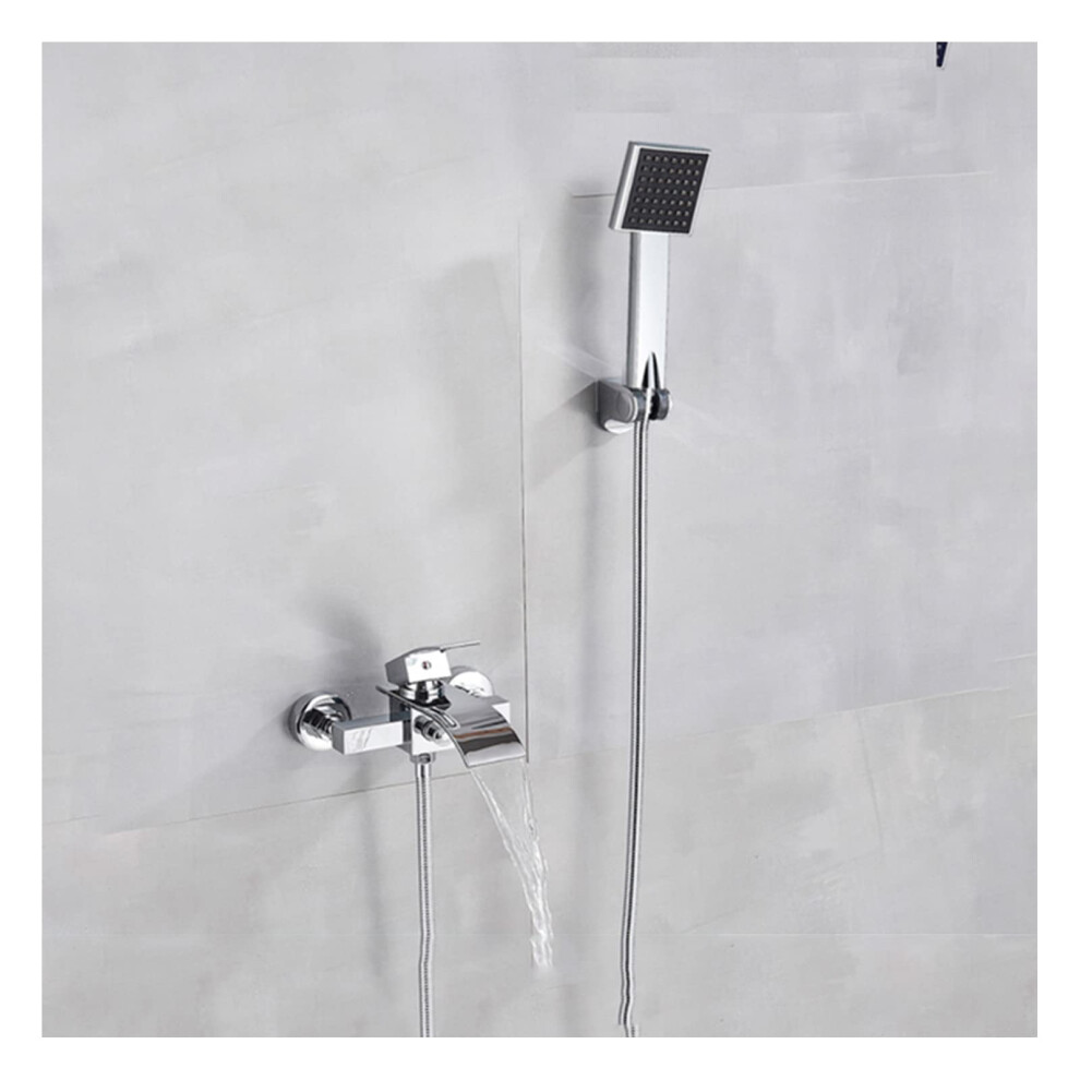Bathtub Faucet, Waterfall Tub Filler With Hand Shower, Brass, Single Handle, Smooth Fill, Chrome Finish 9347817684162