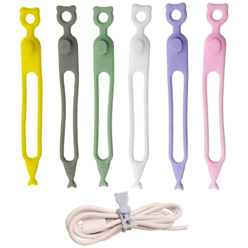 Silicone Cable Ties Cord Organisers | Reusable Elastic Wire Straps For Management | 6Pcs For Home Office 3233222790528