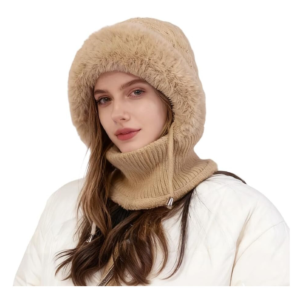 3 In 1 Beanie Hat Balaclava For Women | Winter Knitted Scarf Mask With Face Cover | Windproof Warm Hat 3233222789737