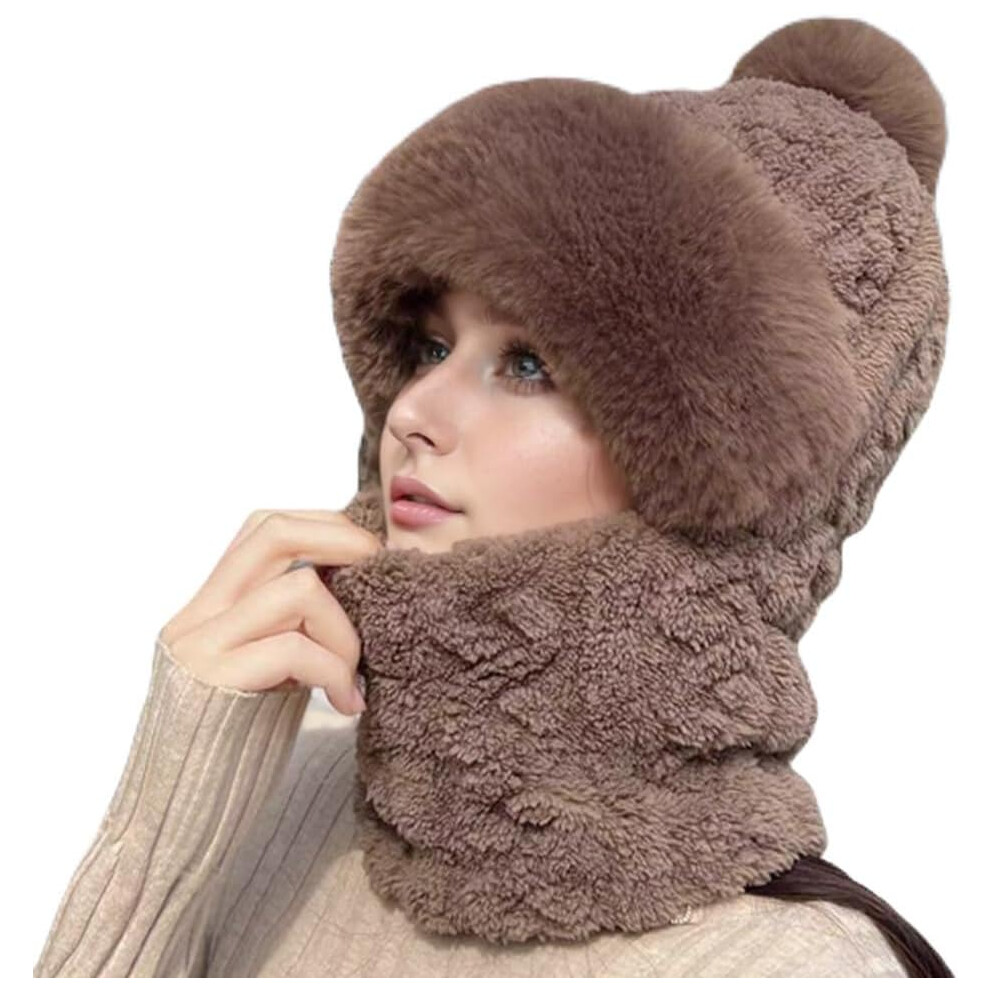 3 In 1 Beanie Hat Scarf Mask For Women | Windproof Knitted Balaclava | Warm Winter Outdoor Hat 3233222789713