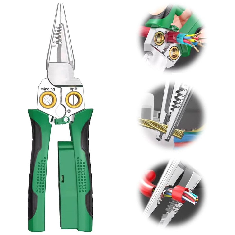 8 In 1 Wire Stripper With Voltage Tester | Multi-Function Electrician's Pliers | Cutting Crimping Tool (Green) 3233222790399