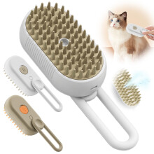 Pente 2025 para Cães e Gatos | Escova a Vapor 3 em 1 para Remoção de Pelos e Higiene | Escova Autolimpante para Animais de Estimação (Branca)