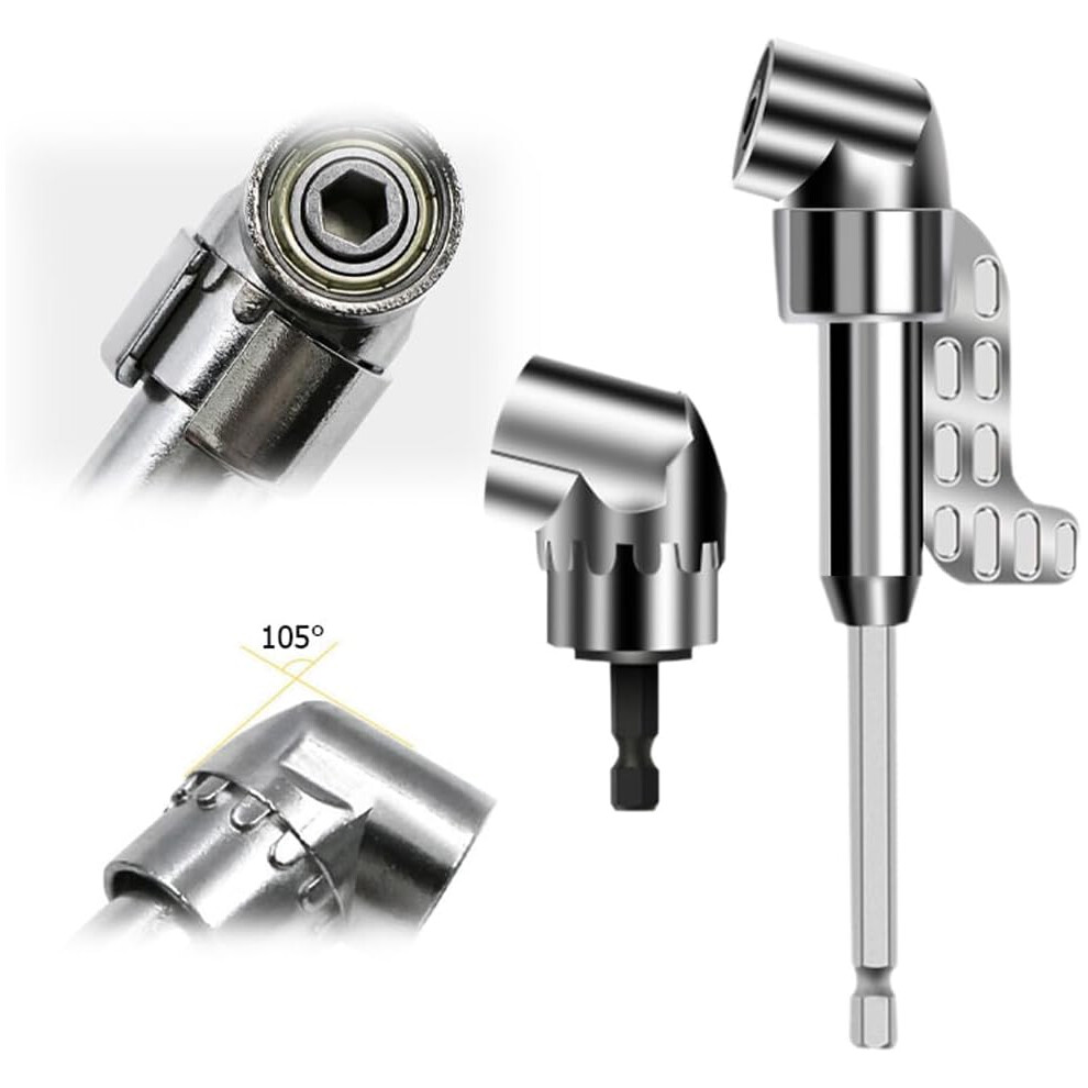 105 Degree Right Angle Adapter | Power Screwdriver Drill Attachment | 1/4" Hex Shank Driver (Long+Short) 3233222792959