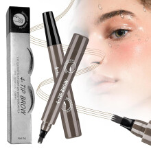 Vanntett Microblading øyenbrynsblyant, 4-tupper for naturlige hårstrøk, langvarig sminke, gråbrun