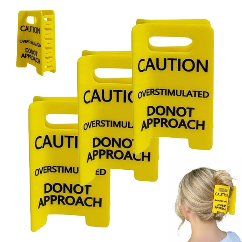 Oimg Unisex Overstimulated Caution Sign Hair Claw Clip | Novelty Funny Clip For Thick Hair | Sarcastic Hair Accessory