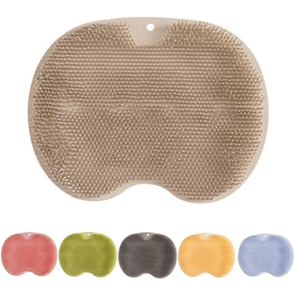 Oimg Brown Silicone Shower Foot Scrubber Mat With Suction Cups, Exfoliating & Back Washer, Non-Slip,