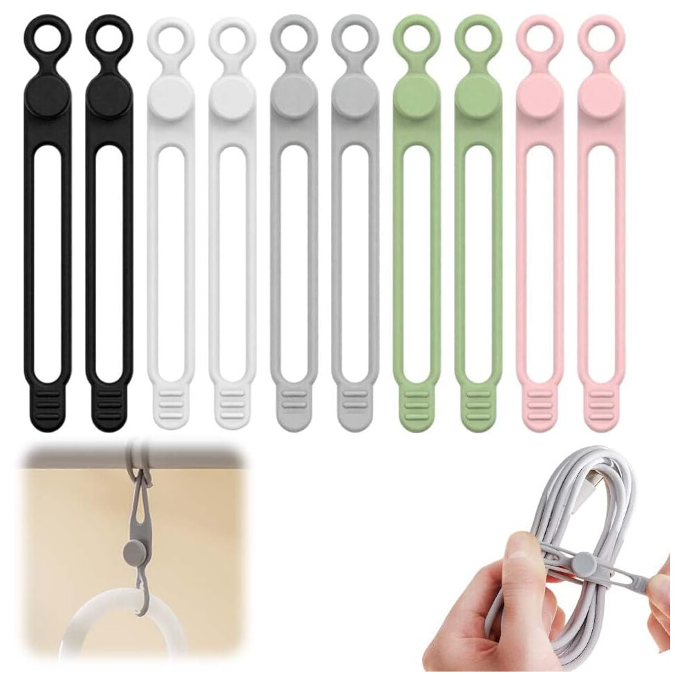 10 Pack Silicone Reusable Cable Ties, Elastic Cord Organiser For Wires Management, Multi-Pack 3233222794519