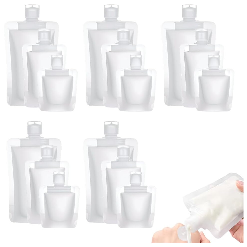 Oimg Portable Travel Fluid Makeup Packing Bag, 15 Refillable Leak-Proof Pouches For Toiletries