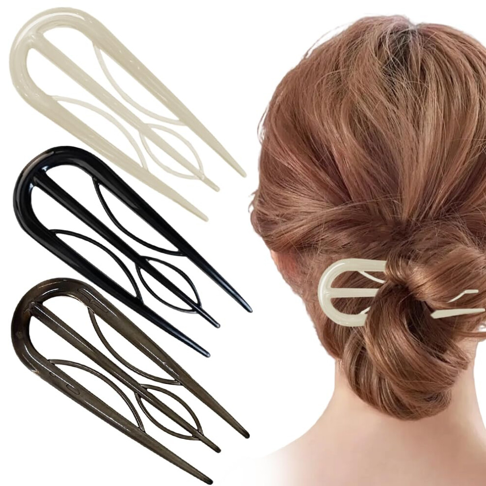 Oimg Unisex French Hair Pin Fork For Women, U-Shaped For Updos Chignons, Durable Acrylic Secure Hold, 3Pc