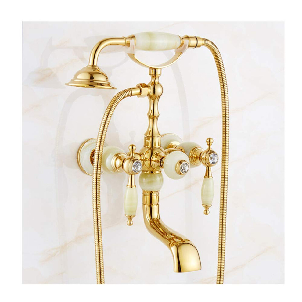 Bathtub Faucet Wall Mounted With Handheld Shower, Crystal Rotatable, Gold Finish, Hot Cold Mixer Tap, For Bathroom 9347817684346