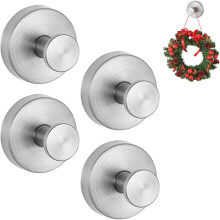 Strong Suction Cup Hooks for Door Wreaths on Glass, No Drill Hanger, for Towels, 4 Pack, Grey