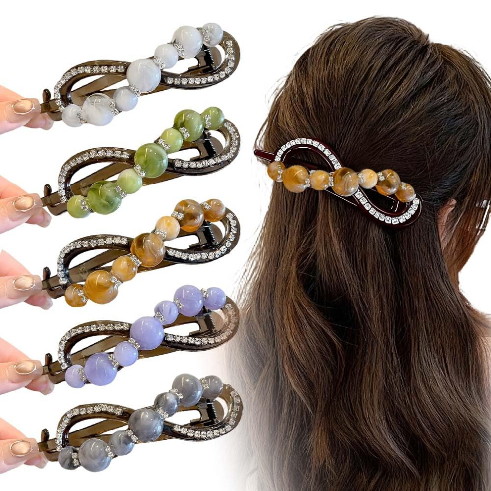 Oimg Unisex Vintage French Barrette Hair Clips, Flat Elegant Retro Non Slip For Women Girls, 5 Pack Mix