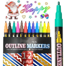 12 farger dobbeltlinjede markeringspenner, metallisk skimmertusjsett for hobby- og hobbybruk
