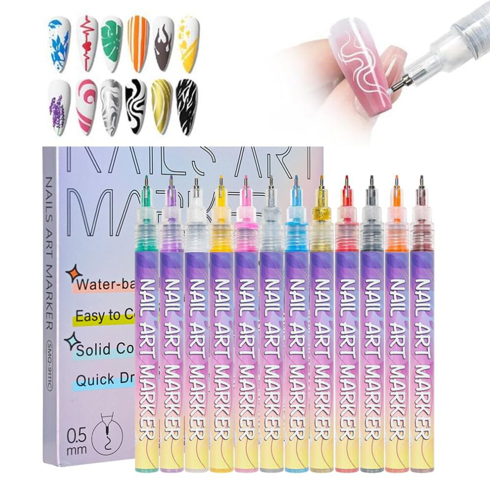 Oimg 12 Colour Nail Art Markers For Gel Nails, 3D Polish Pens For Diy Manicure Drawing & Dotting