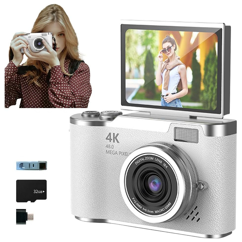 4K Foldable Screen Digital Camera, 48Mp Point & Shoot With Flip Screen & 8X Zoom 3233222796575