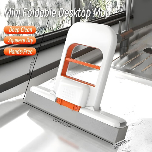 3pc Mini Foldable Desktop Mop, Self-Squeeze Wet Dry Cleaning Sponge for Kitchen 1