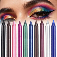Sett med 10 farger av gel eyelinerpenner, vanntett metallisk glitterperleøyenskyggeblyant