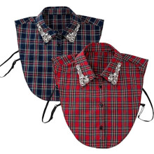 Gola removível xadrez vermelha de Natal com strass, gola falsa brilhante para blusa.