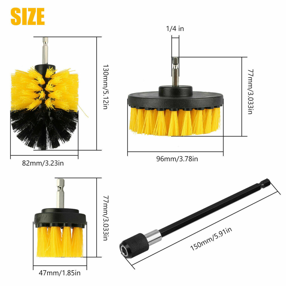 Car Detailing Drill Brush Kit 4Pcs Hard Bristle Auto Scrubber Cleaning Tool 4931376586910