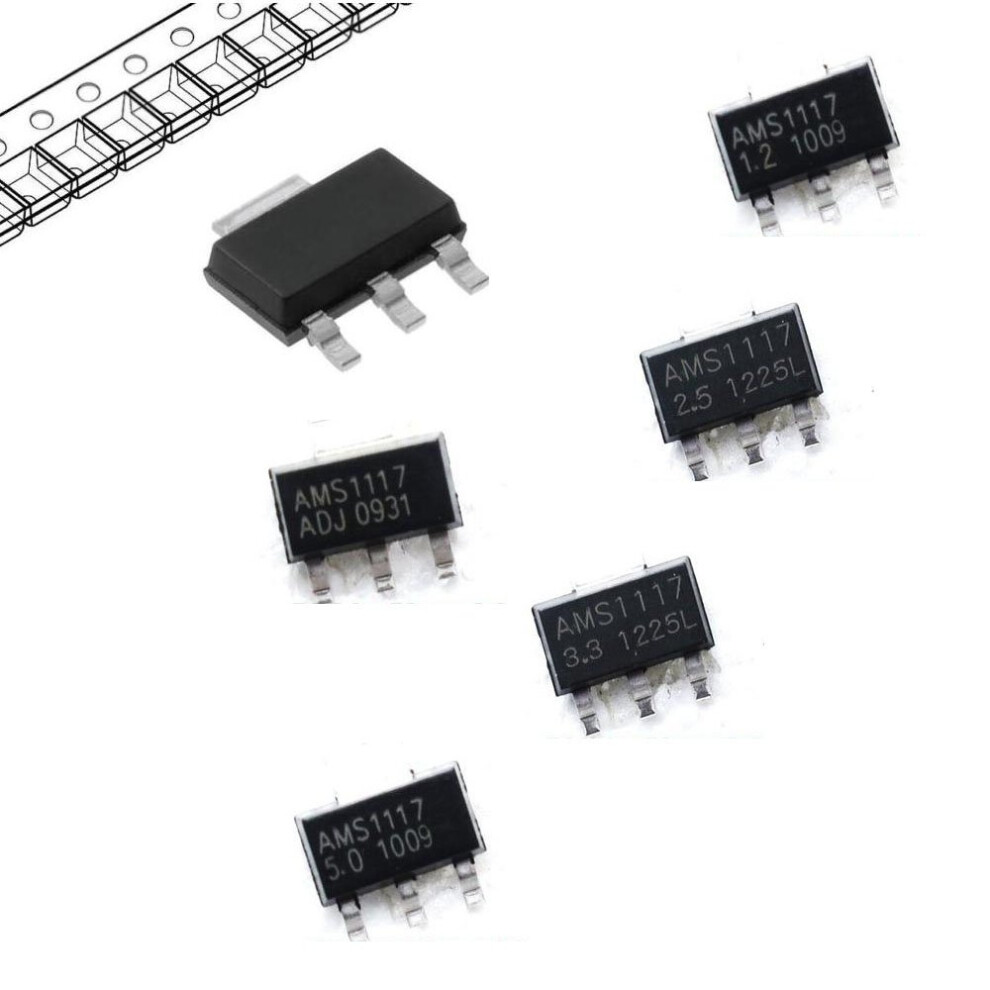 50Pcs Ams1117 Voltage Regulator Assorted Kit 1.2V 2.5V 3.3V 5.0V Adj Sot223 Stable Supply 9347817686319