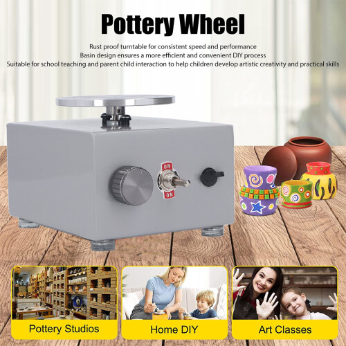 Mini Pottery Wheel Machine, Adjustable Speed Electric Ceramic Wheel with Detachable Basin, Rustproof Turntable for Smooth Rotation, Compact Size 2