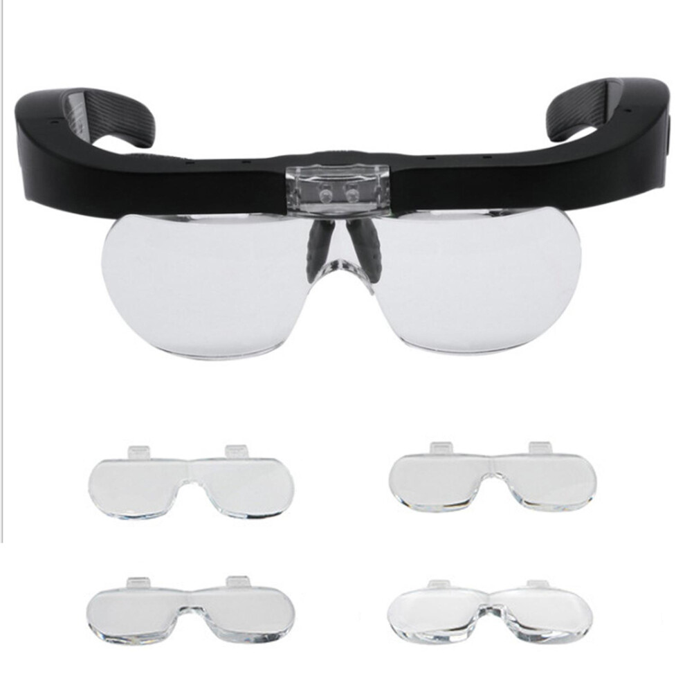 Head Mounted LED Magnifier with Interchangeable Lenses Rechargeable Battery Illuminated Magnifier Hands Free Adjustable Brightness for Reading