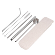 Umweltfreundliche Edelstahl-Cocktail-Strohhalme 304, Set mit 2 Reinigern, Silber