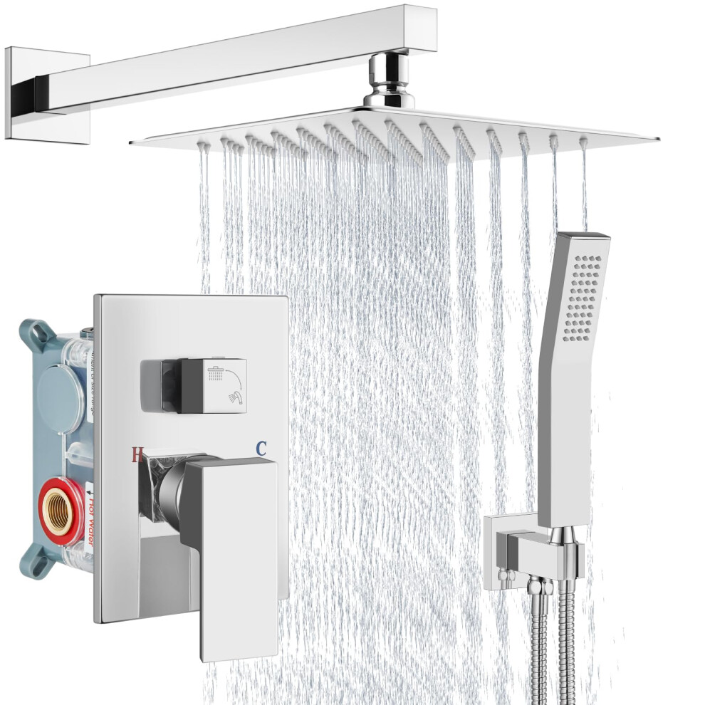 Rain Shower System With Handheld Shower, 8 Inch Wall Mount, Brass Roughin Valve And Trim Kit Included, Polished Chrome 9347817689402