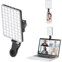 Luce LED per selfie per videoconferenze, ricaricabile, 3 modalità di illuminazione, design a clip con LED ad alta potenza, regolazione della