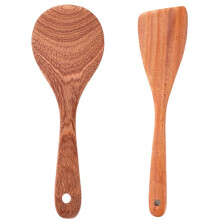 Ebony Spatula, Wooden Spatula Set of 2, Oval Cooking Spoon, Slanted Scoop, Round Scoop, Wooden Cooking Cutlery, Spatula for Wok Pan With