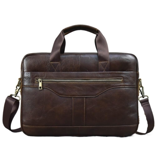Leather Briefcase For Men, Large Capacity Work Bag, Laptop Compatible, Brown