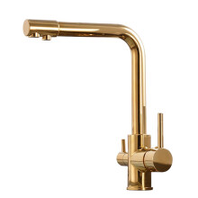 Chandelier 3 Way Kitchen Faucet for Filter Water System, Brass Hot and Cold Swivel Sink Tap, Gold Finish, Blanc Color