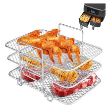 Air Fryer Rack 3Layer Stackable Stainless Steel Stand for Even Heat and MultiFood Cooking